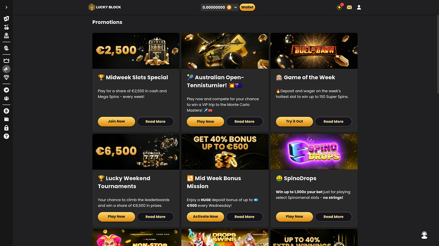 Lucky Block Casino Desktop Promotions