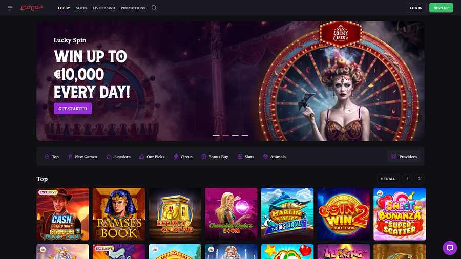 Lucky Circus Casino Desktop Homepage