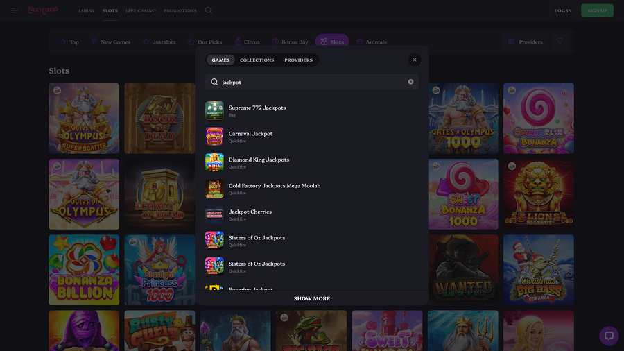 Lucky Circus Casino Desktop Jackpot