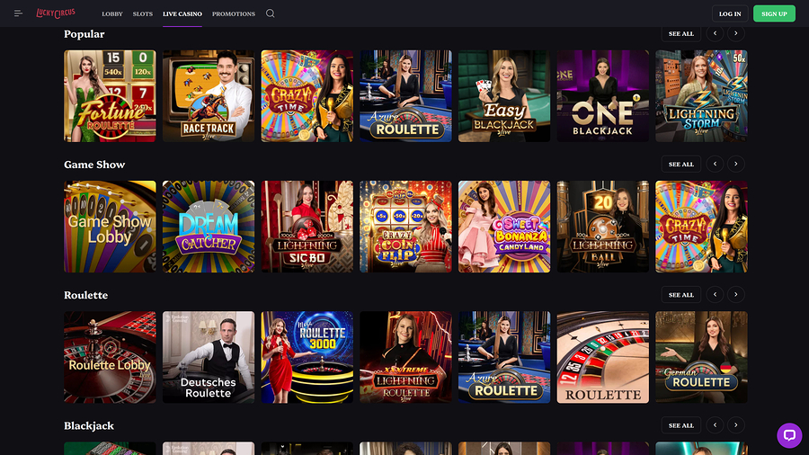 Lucky Circus Casino Desktop Live Dealer