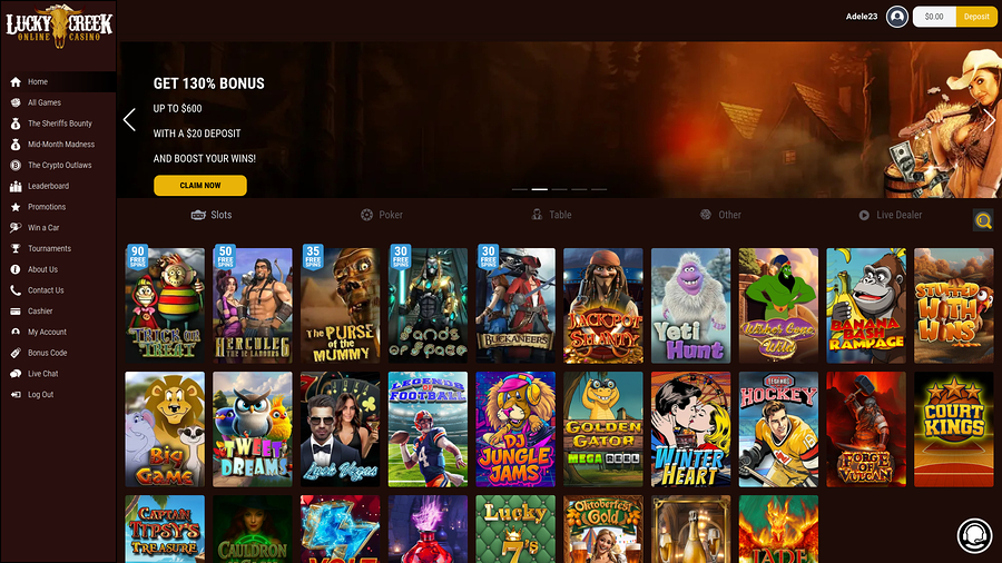 Lucky Creek Casino Desktop Homepage