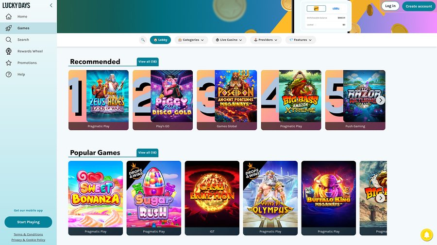 Lucky Days Casino Desktop Games