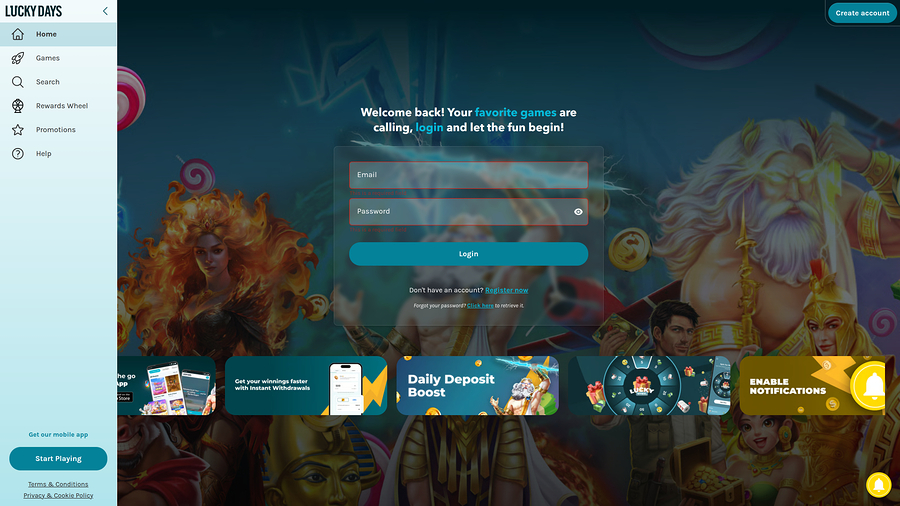 Lucky Days Casino Desktop Homepage