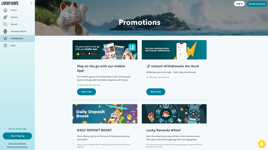 Lucky Days Casino Desktop Promotions