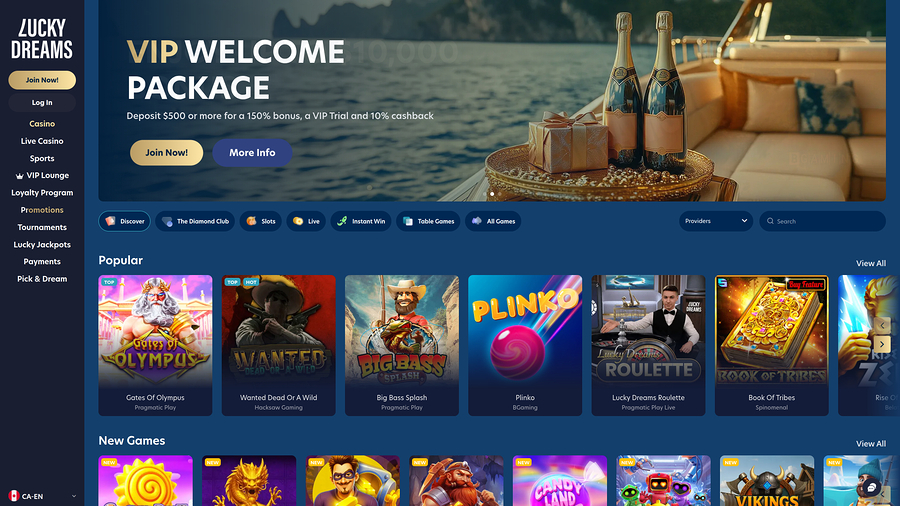 Lucky Dreams Casino Desktop Homepage