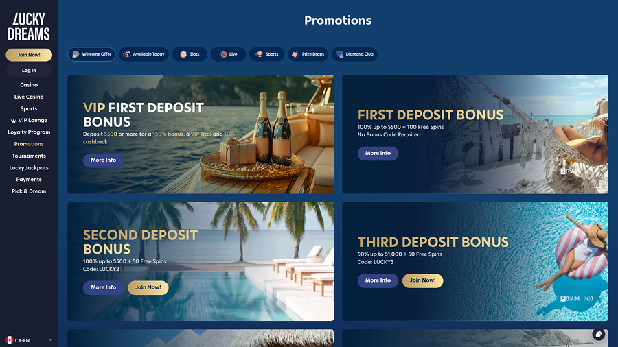 Lucky Dreams Casino Desktop Proomotions