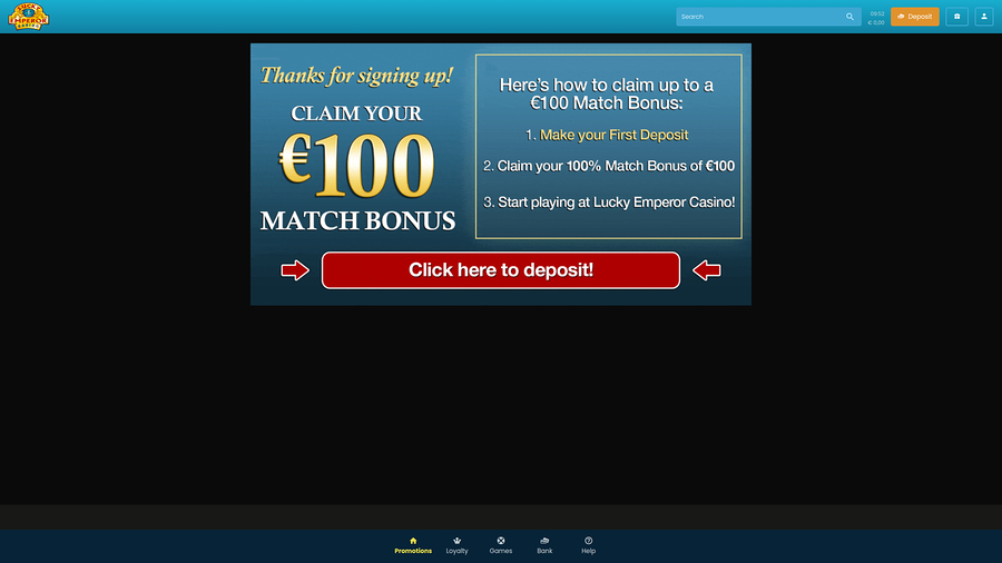Lucky Emperor Casino Desktop Promotions