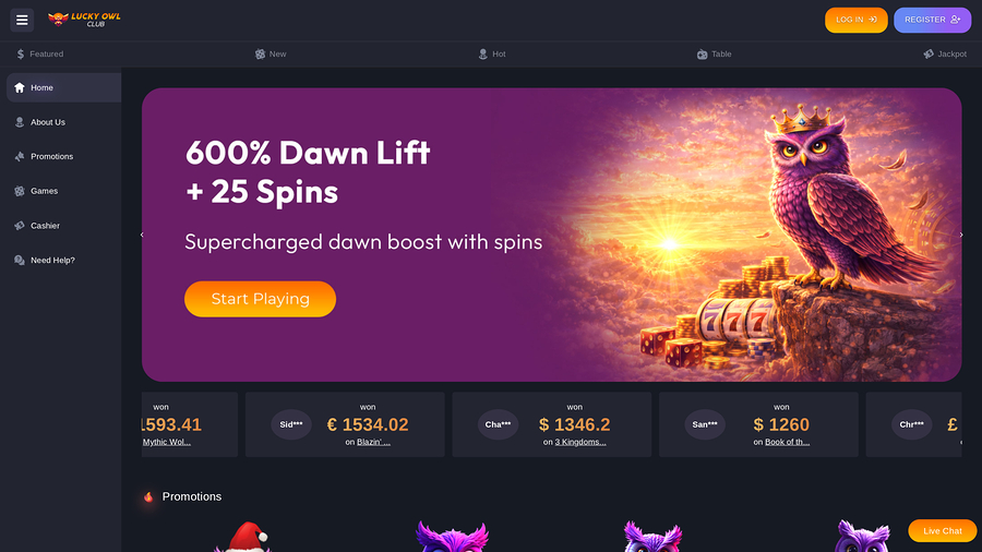 Lucky Owl Club Desktop Homepage