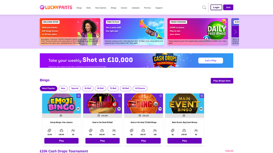 Lucky Pants Bingo Desktop Homepage