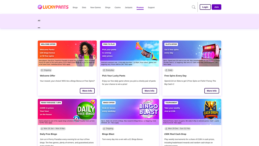 Lucky Pants Bingo Desktop Promotions