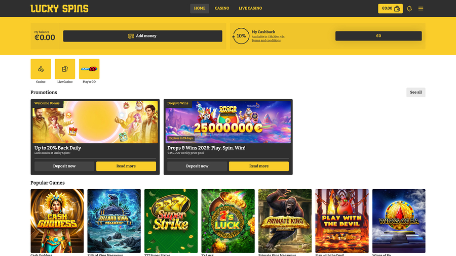 Lucky Spins Desktop Homepage