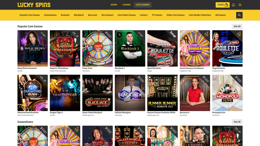 Lucky Spins Desktop Live Dealer