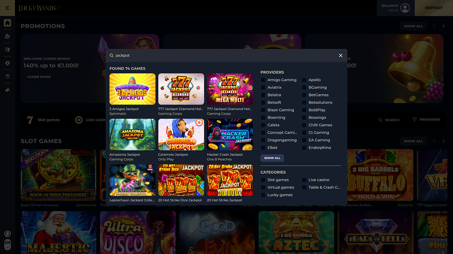 Lucky Wands Casino Desktop Jackpot