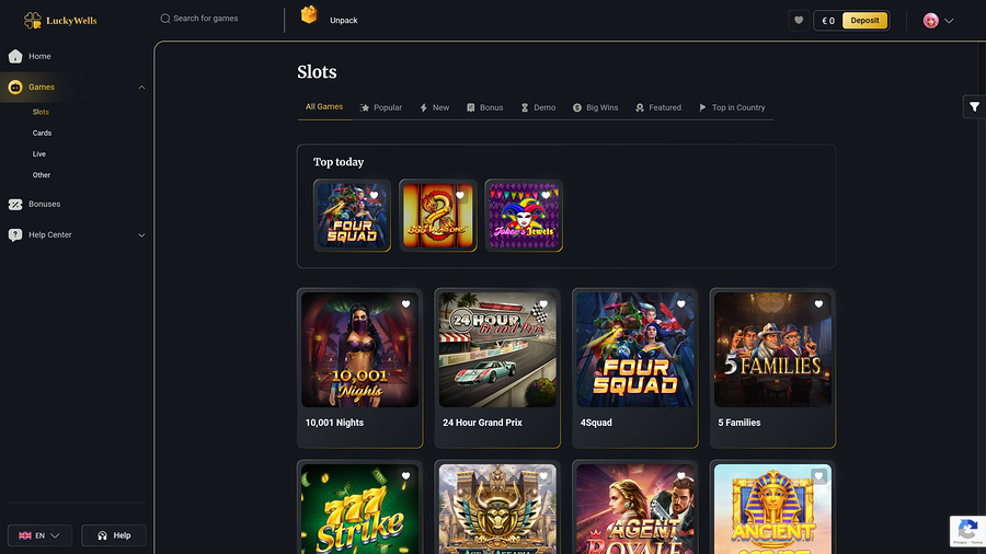 Juegos de escritorio de Lucky Wells Casino