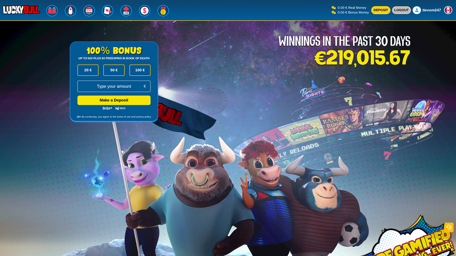 Luckybull Casino Desktop Homepage