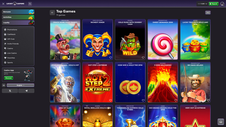 Juegos de escritorio del casino Lucky Capone