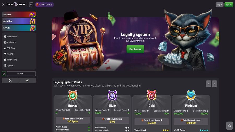Captura de pantalla VIP de Lucky Capone Casino para escritorio