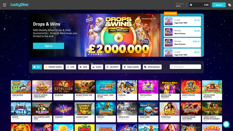 Luckydino Casino Desktop Homepage