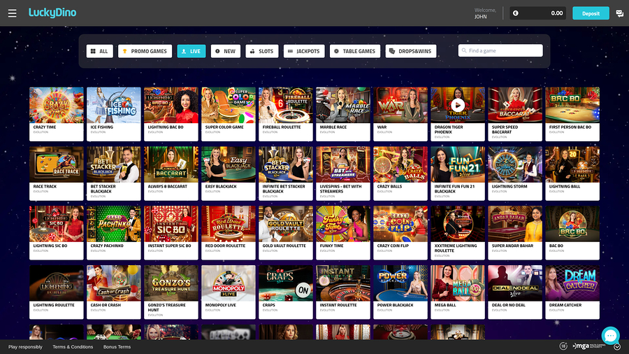 Luckydino Casino Desktop Live Dealer