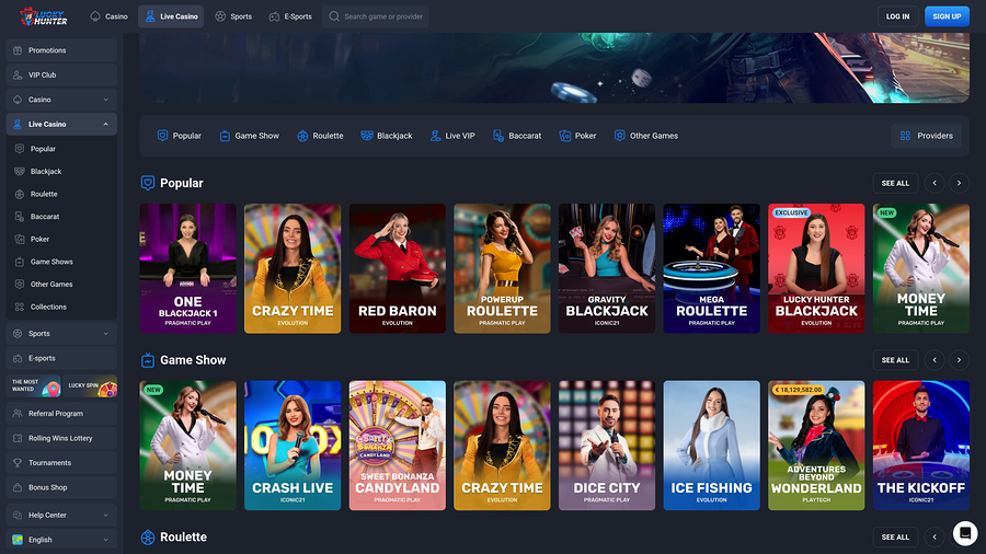 Luckyhunter Desktop Live Dealer