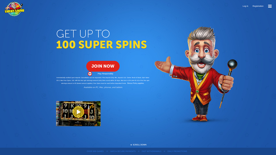 LuckyLouis Casino Desktop Homepage