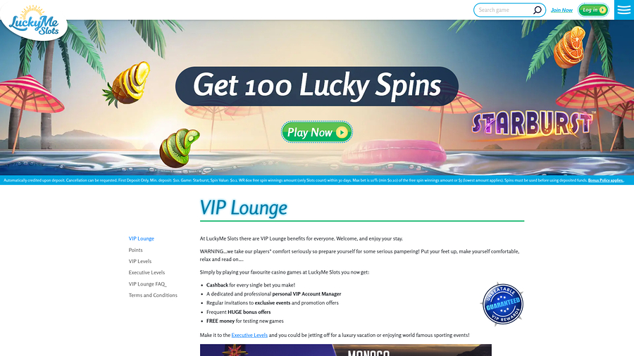 LuckyMe Slots Casino VIP-program för datorer