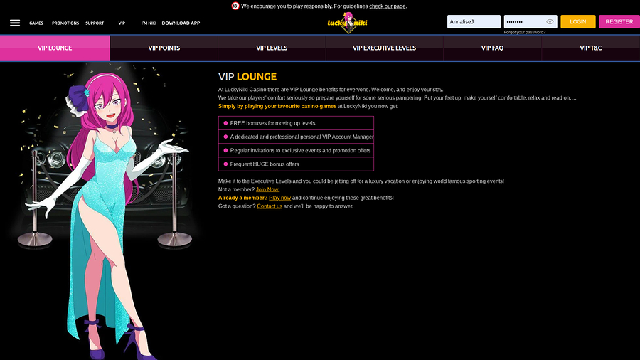 Lucky Niki Casino Desktop VIP Program