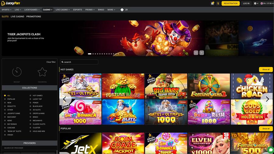 Página de juegos del casino LuckyPari