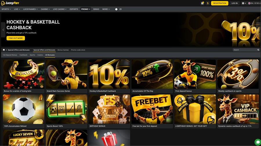 Página de promociones del casino LuckyPari