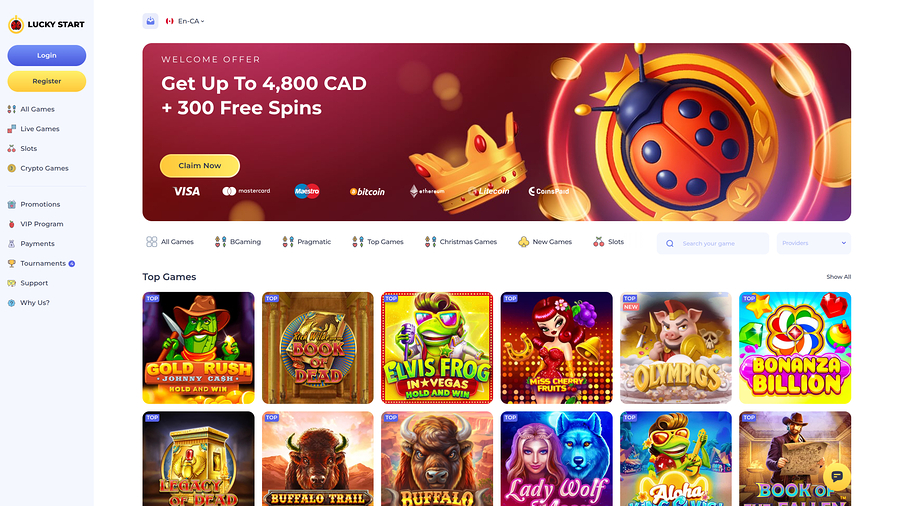 Luckystart Casino Desktop Homepage