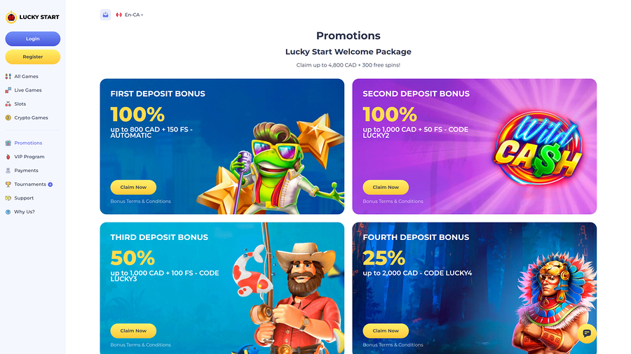 Luckystart Casino Desktop Promotions