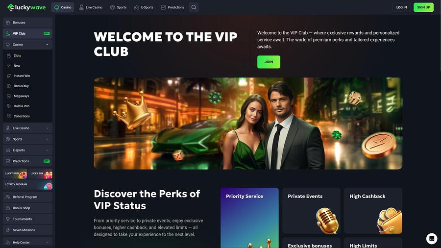 Página VIP del Casino LuckyWave