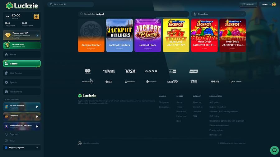 Luckzie Casino Desktop Jackpot