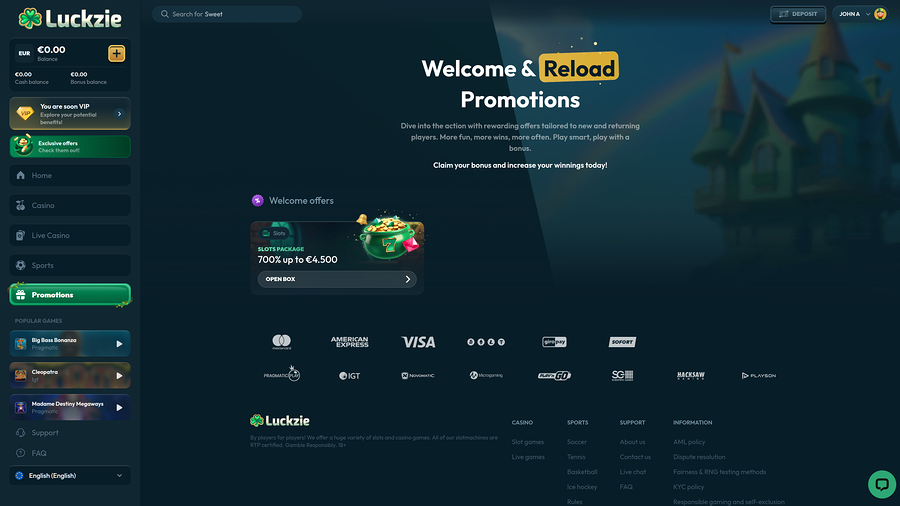 Luckzie Casino Desktop Promotions