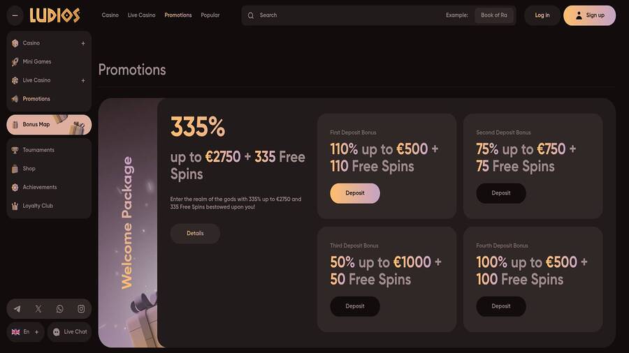 Promotions screenshot of Ludios Casino for Desktop