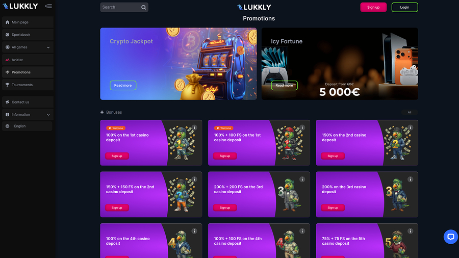 Lukkly Casino Desktop Promotions