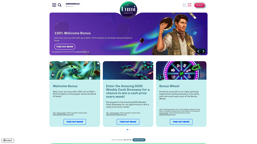 Lumi Casino Desktop Homepage