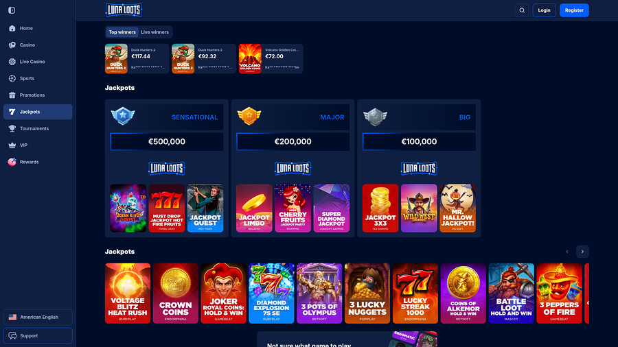 LunaLoots Casino Desktop Jackpot