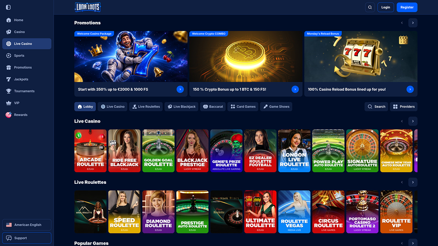 LunaLoots Casino Desktop Live Dealer