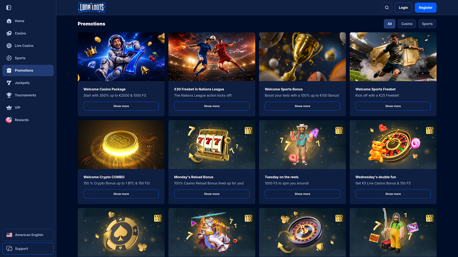 LunaLoots Casino Desktop Promotions