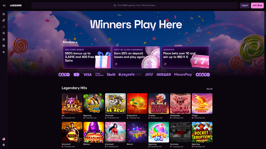 Lussurio Casino Desktop Homepage