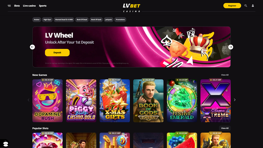 Página de inicio de escritorio del casino LV Bet