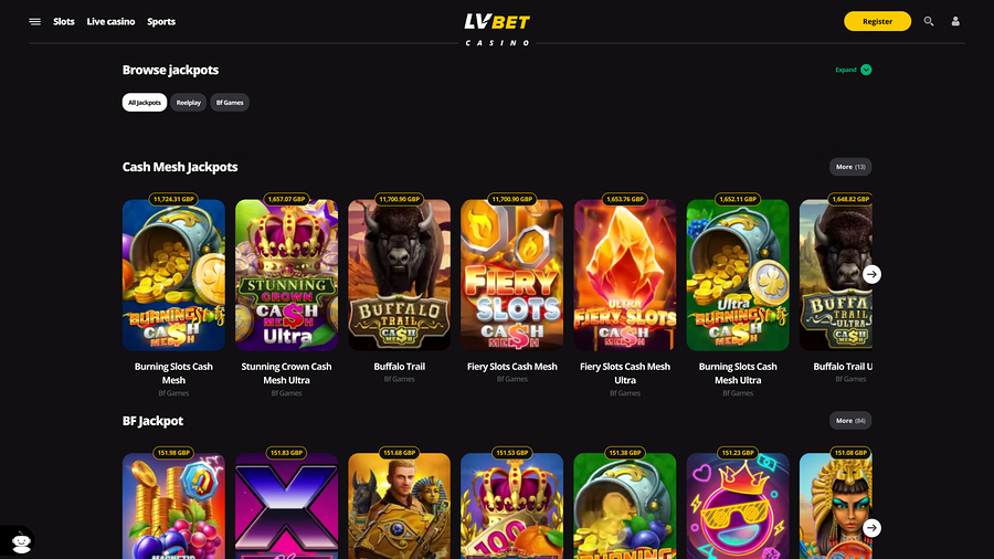Jackpot de escritorio del casino LV Bet