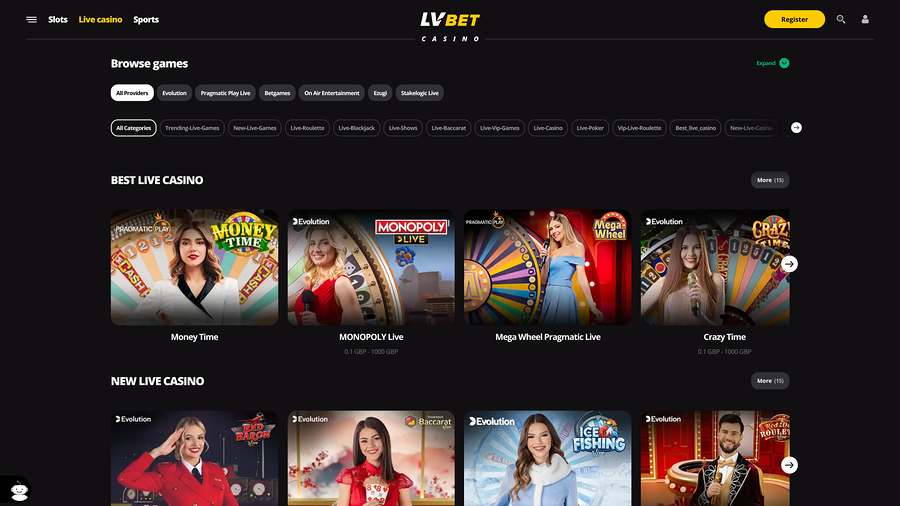 Casino LV Bet con crupier en vivo de escritorio
