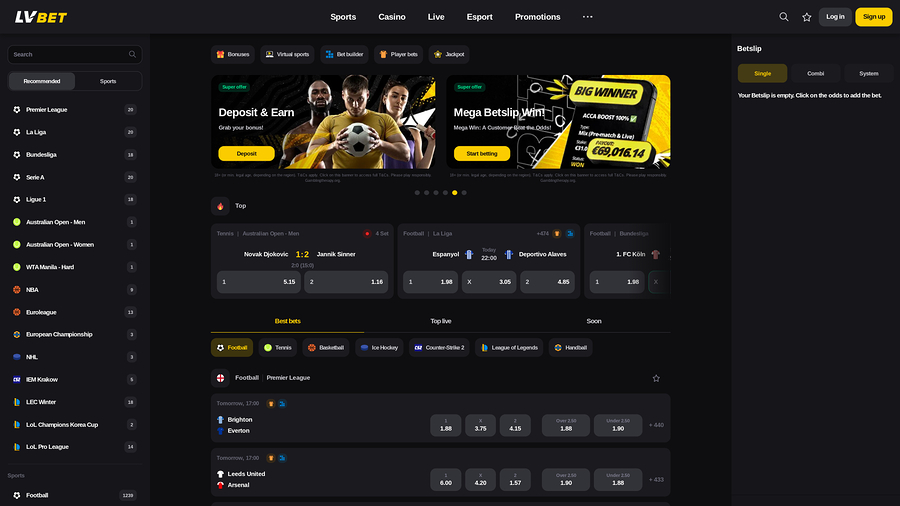 LV Bet Casino Deportes de escritorio