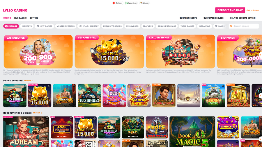 Lyllo Casinos hemsida för datorer