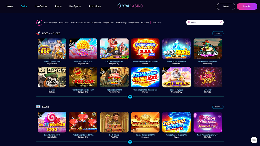 Lyra Casino Desktop Games