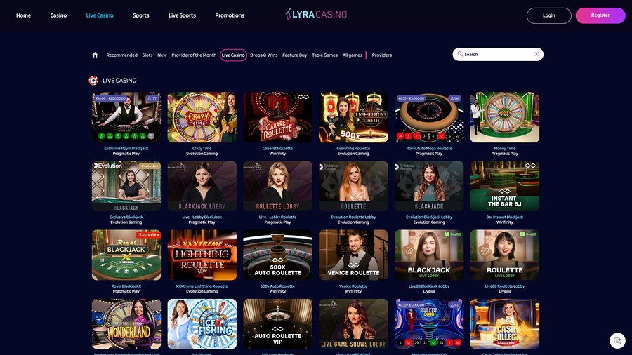 Lyra Casino Desktop Live Dealer