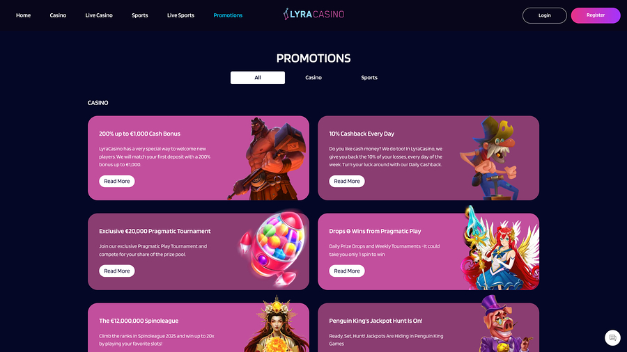 Lyra Casino Desktop Promotions