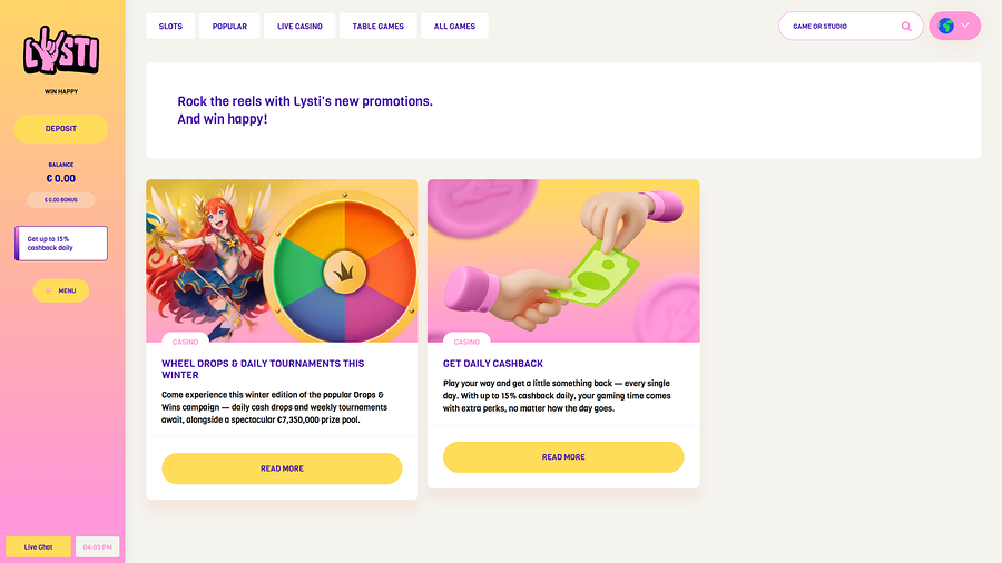 Lysti Casino Desktop Promotions